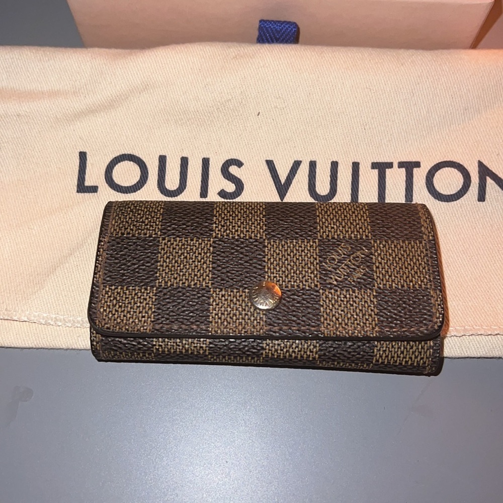 Authentic Louis Vuitton Brown Damier Ebene Key Holder w/ Dust Bag & Box
